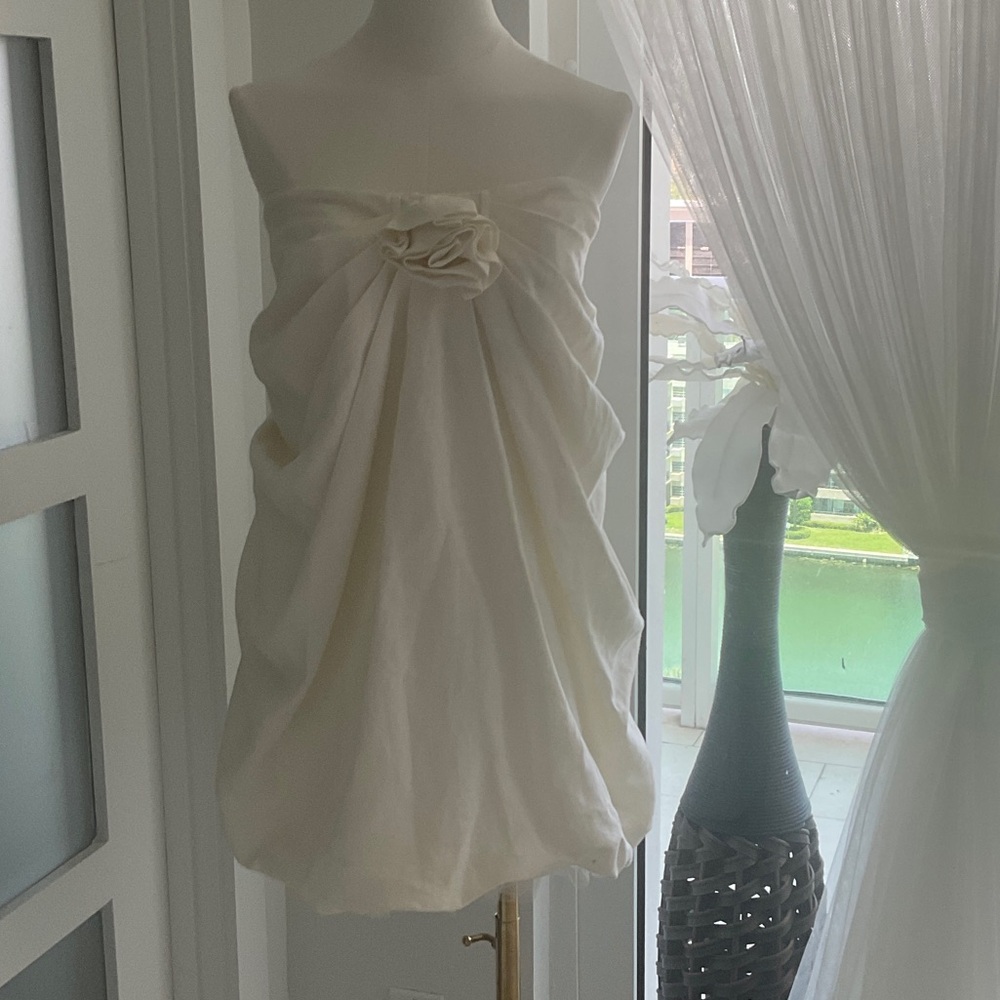 Haute Hippie White Linen Bubble Mini Dress sz M
